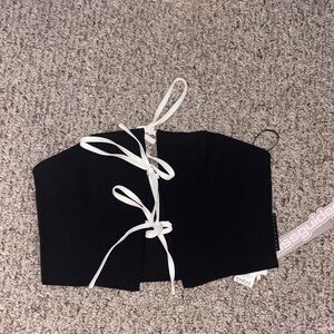 Missguided Black Crop Top with White Ties